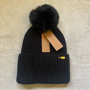 Steve Madden Black Knit Hat with Pom Pom